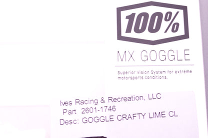 New 100 Percent The Strata Crafty Lime Clear Lens Goggle NOS