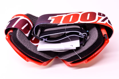 New 100 Percent The Strata Fire Red Mirror Lens Goggle NOS