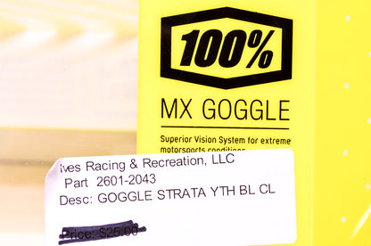 New 100% The Strata Jr Youth Blue Clear Lens Goggle NOS
