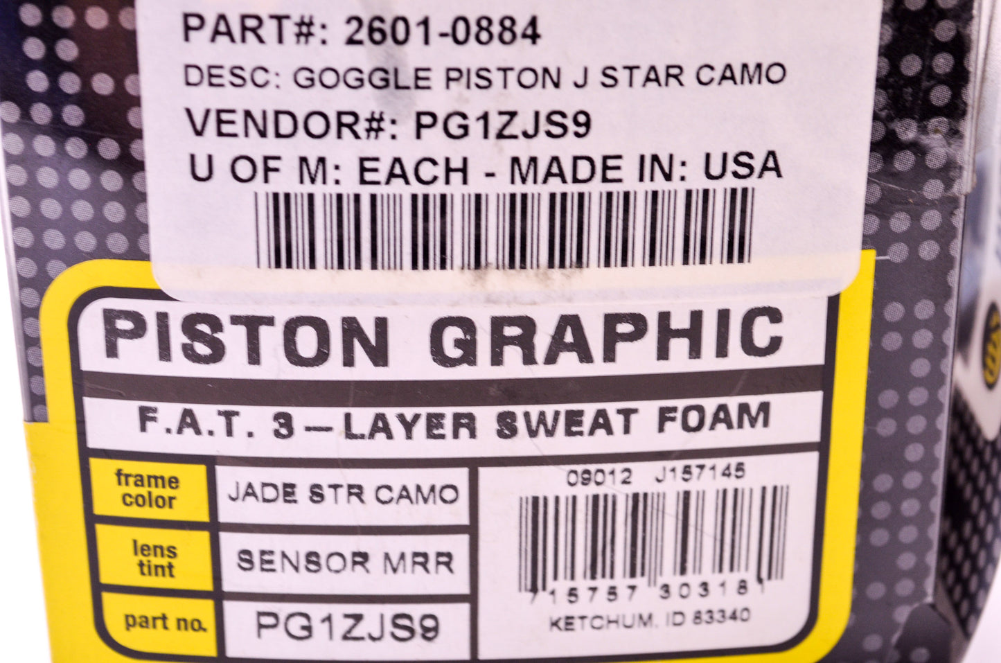 Smith 2601-0884, PG1ZJS9 Piston Graphic Moto Series Sensor MRR Lens Jade STR Cam