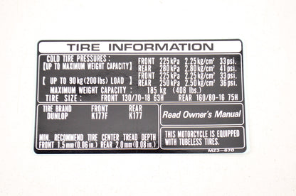 OEM Honda 87505-MZ3-670 Tire Label