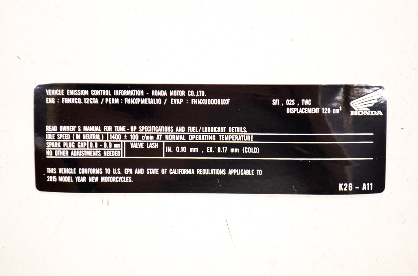 OEM Honda 87132-K26-A11 Emission Label NOS