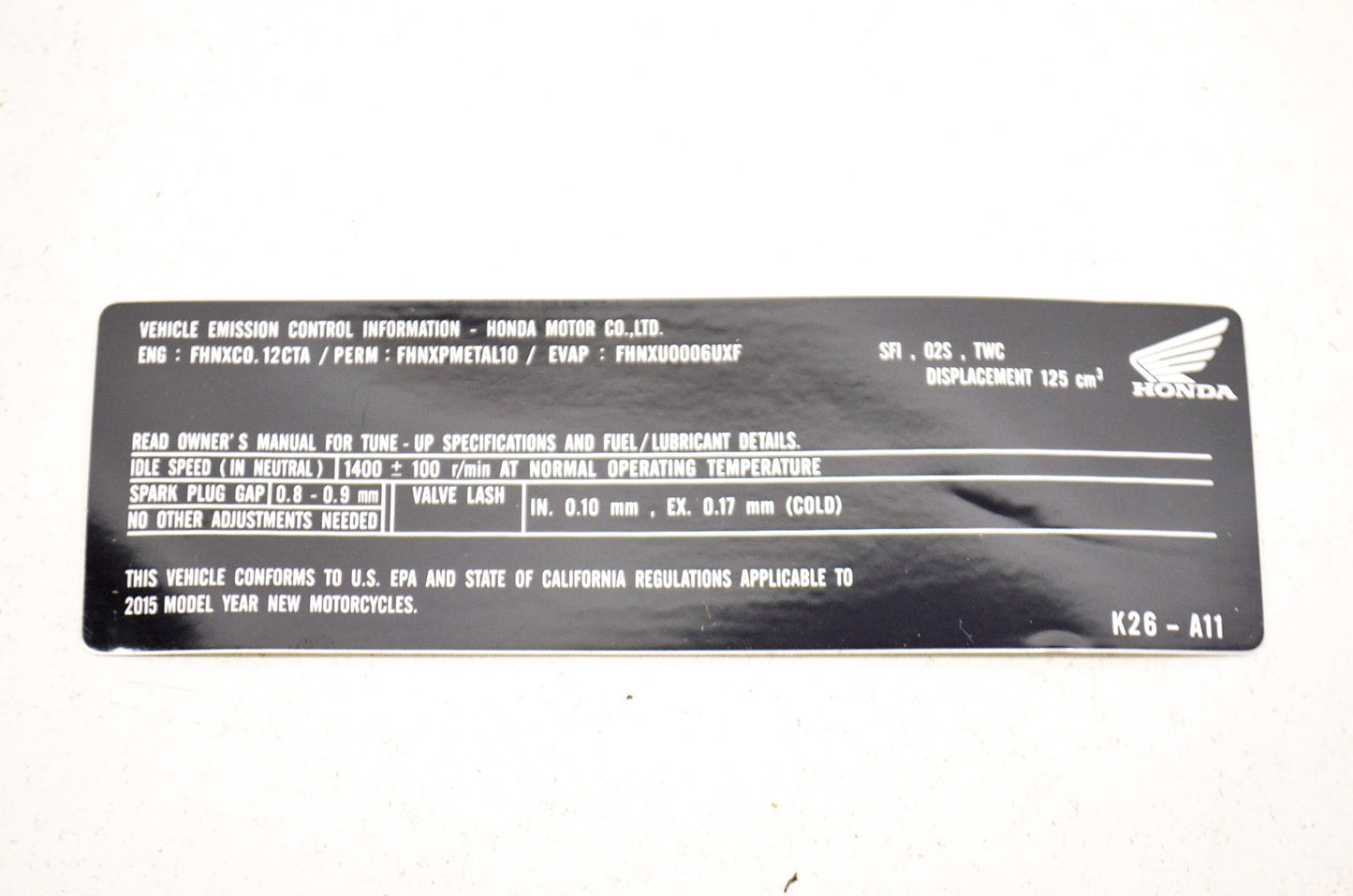 OEM Honda 87132-K26-A11 Emission Label NOS