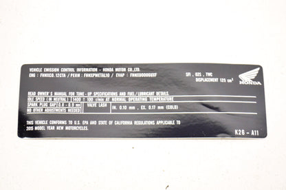 OEM Honda 87132-K26-A11 Emission Label NOS