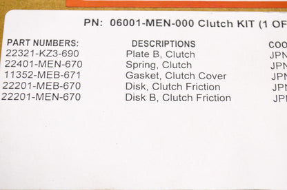 OEM Honda 06001-MEN-000 Clutch Kit NOS