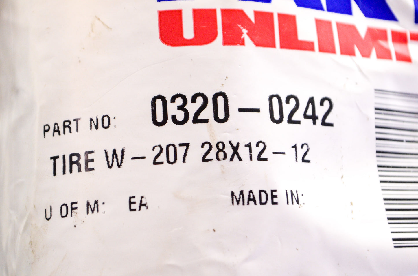 BKT 0320-0242 Tire W-207 28X12-12 Qty 2 NOS