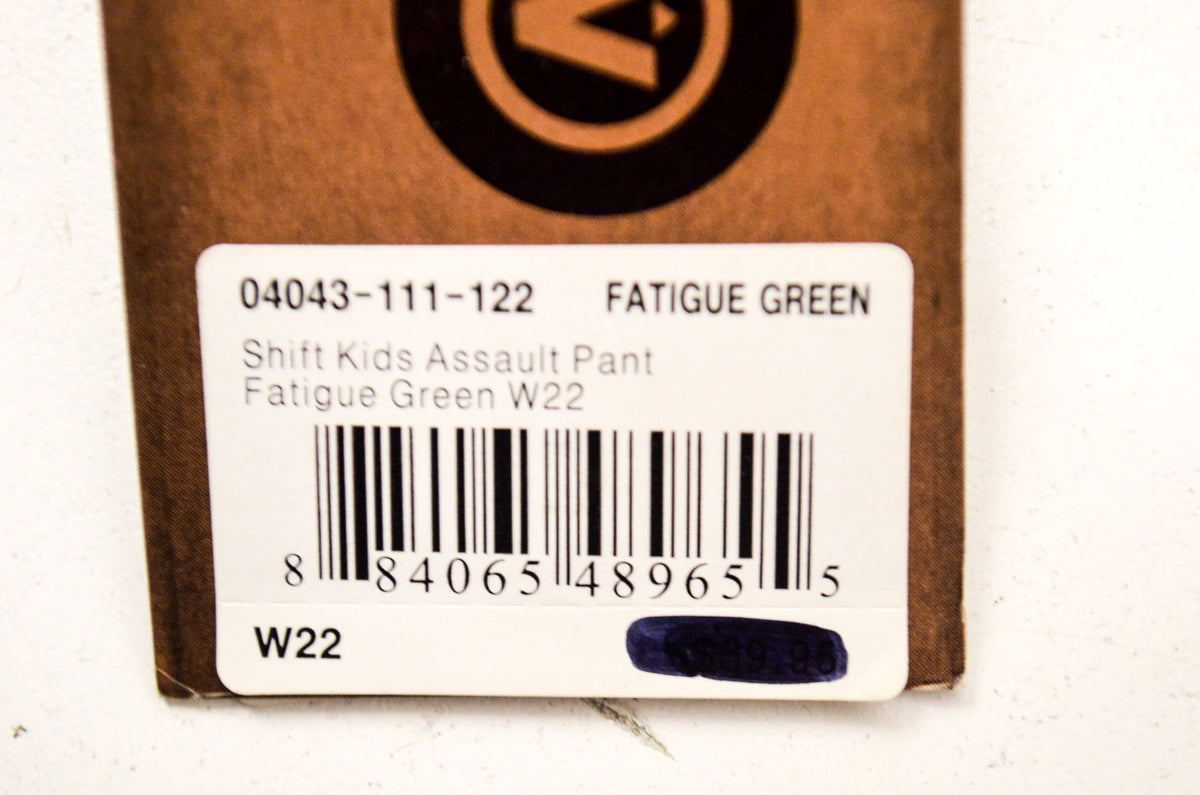 Shift 04043-111-122 Kids Assault Race Pant Fatigue Green Size W22 NOS