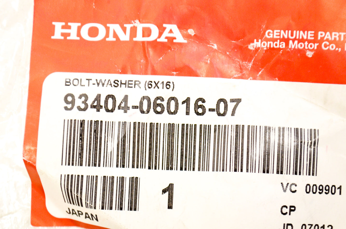 OEM Honda 93404-06016-07 Washer Bolt (6X16) Qty 2 NOS