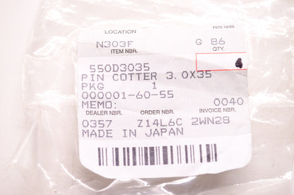 OEM Kawasaki 550D3035 Cotter Pin 3.0X35 Qty 4 NOS