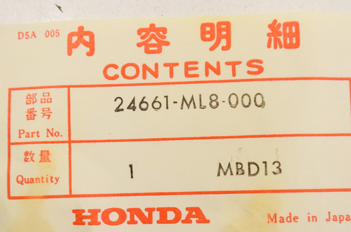 OEM Honda 24661-ML8-000 Stopper NOS