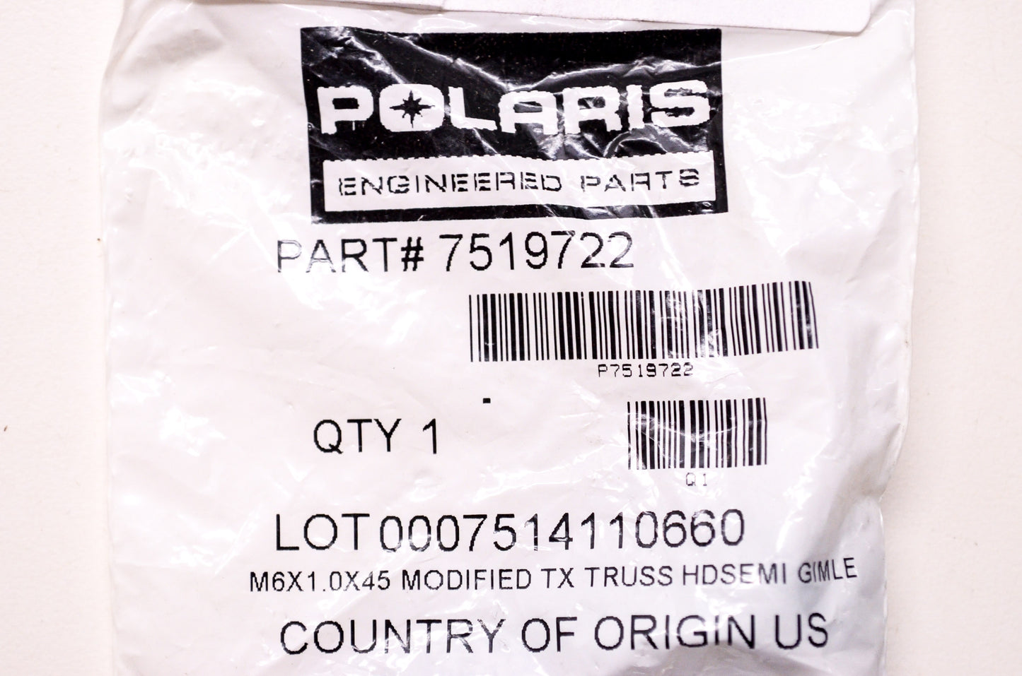 OEM Polaris 7519722 Screw M6X1.0X45 NOS
