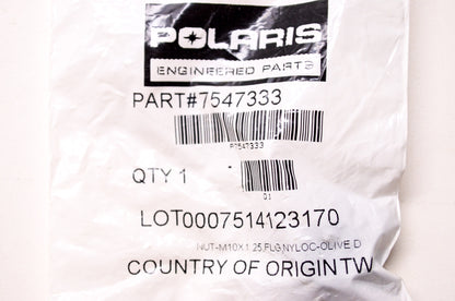 OEM Polaris 7547333 Olive Nyloc Flange Nut M10X1.25 Qty 2 NOS