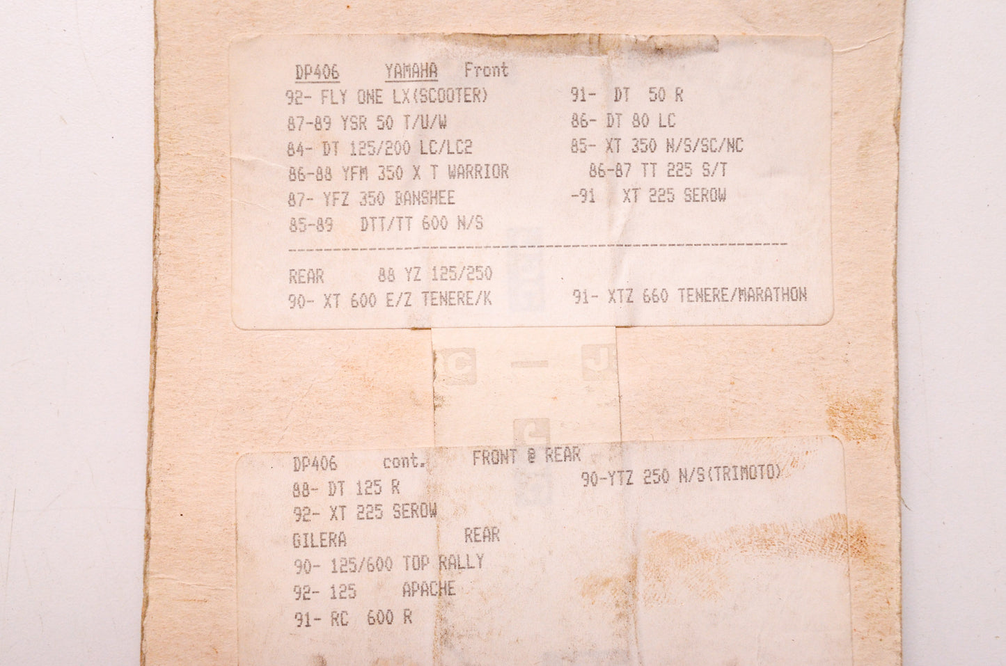 Dunlopad DP406, PP406 Brake Pad Pair Yamaha NOS