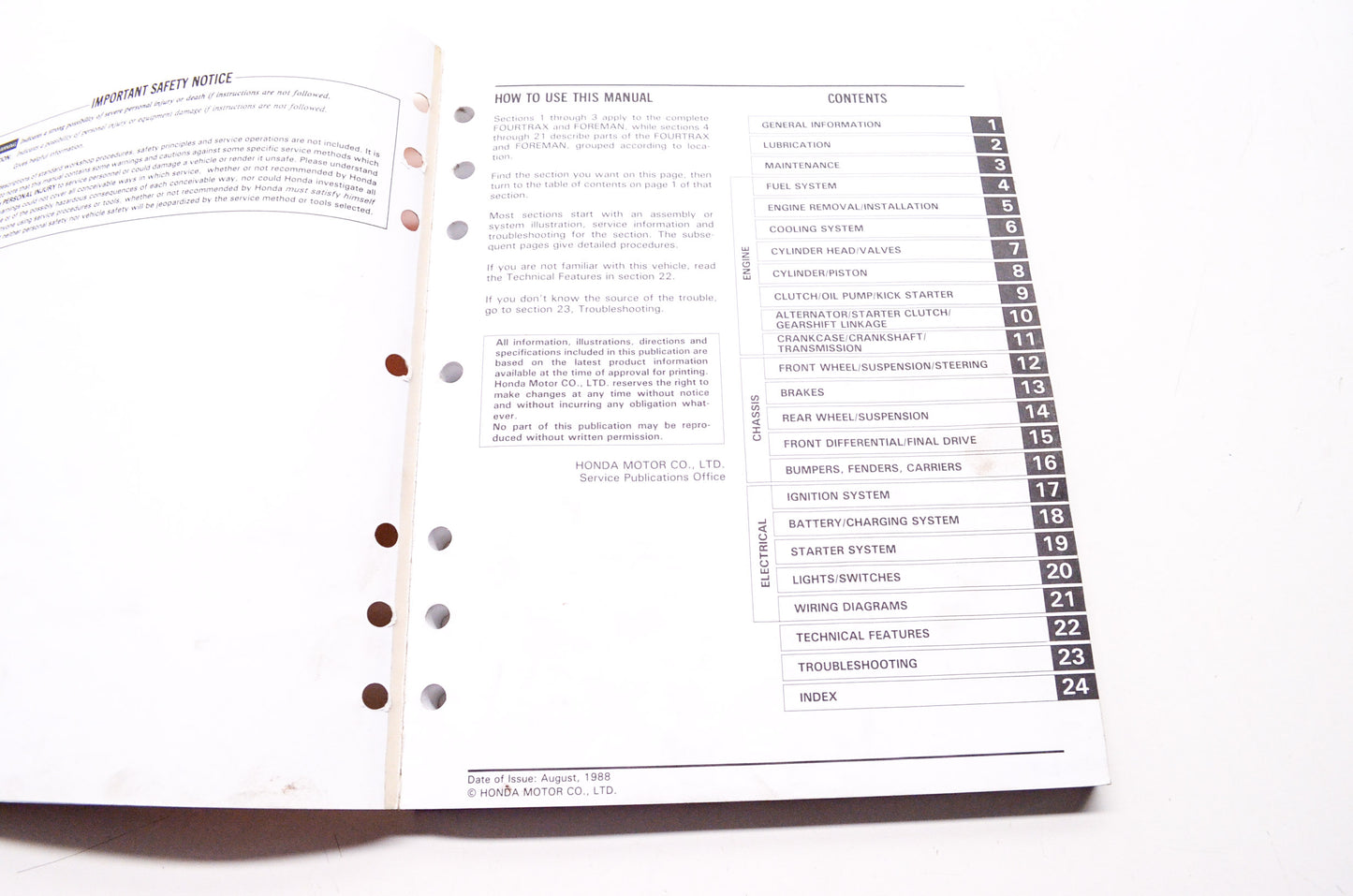 Honda Service Shop Manual TRX350 Fourtrax 4x4 86-87 TRX350D Foreman 4x4 87-89
