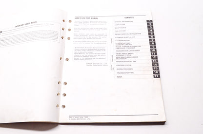 Honda Service Shop Manual TRX70 Fourtrax 86-87