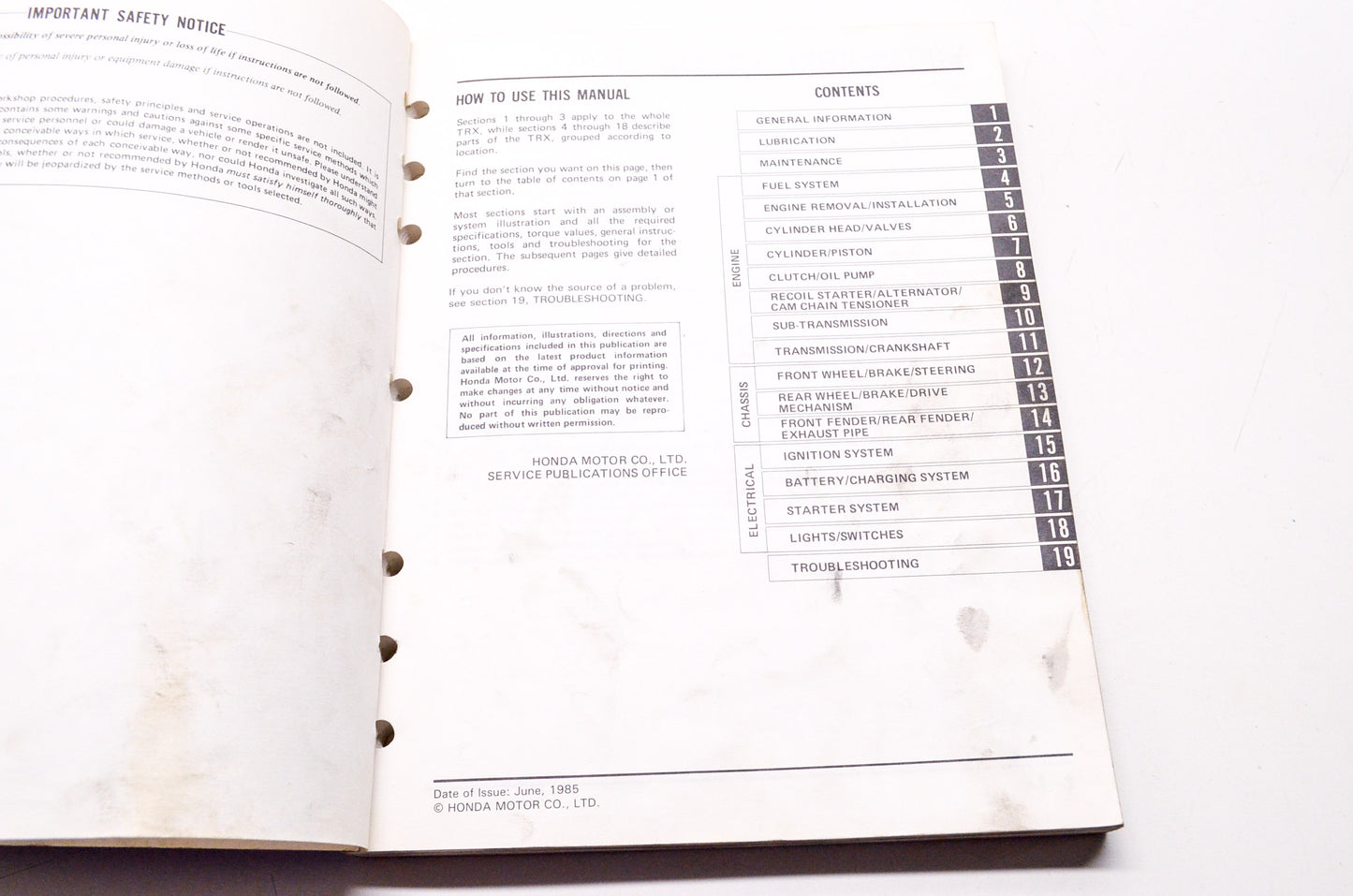 Honda Official Service Shop Manual TRX125 Fourtrax 125 85-86