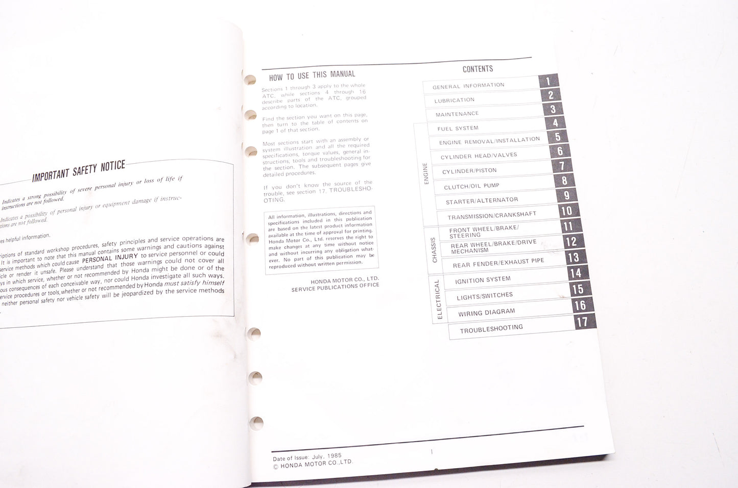 Honda Official Service Shop Manual ATC200S 84-86