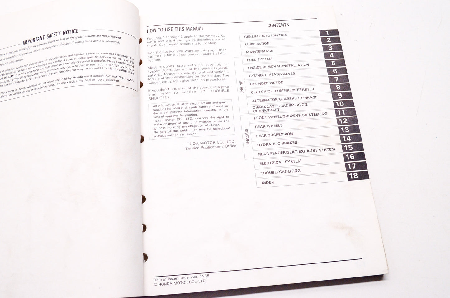 Honda Service Shop Manual ATC350X 85-86