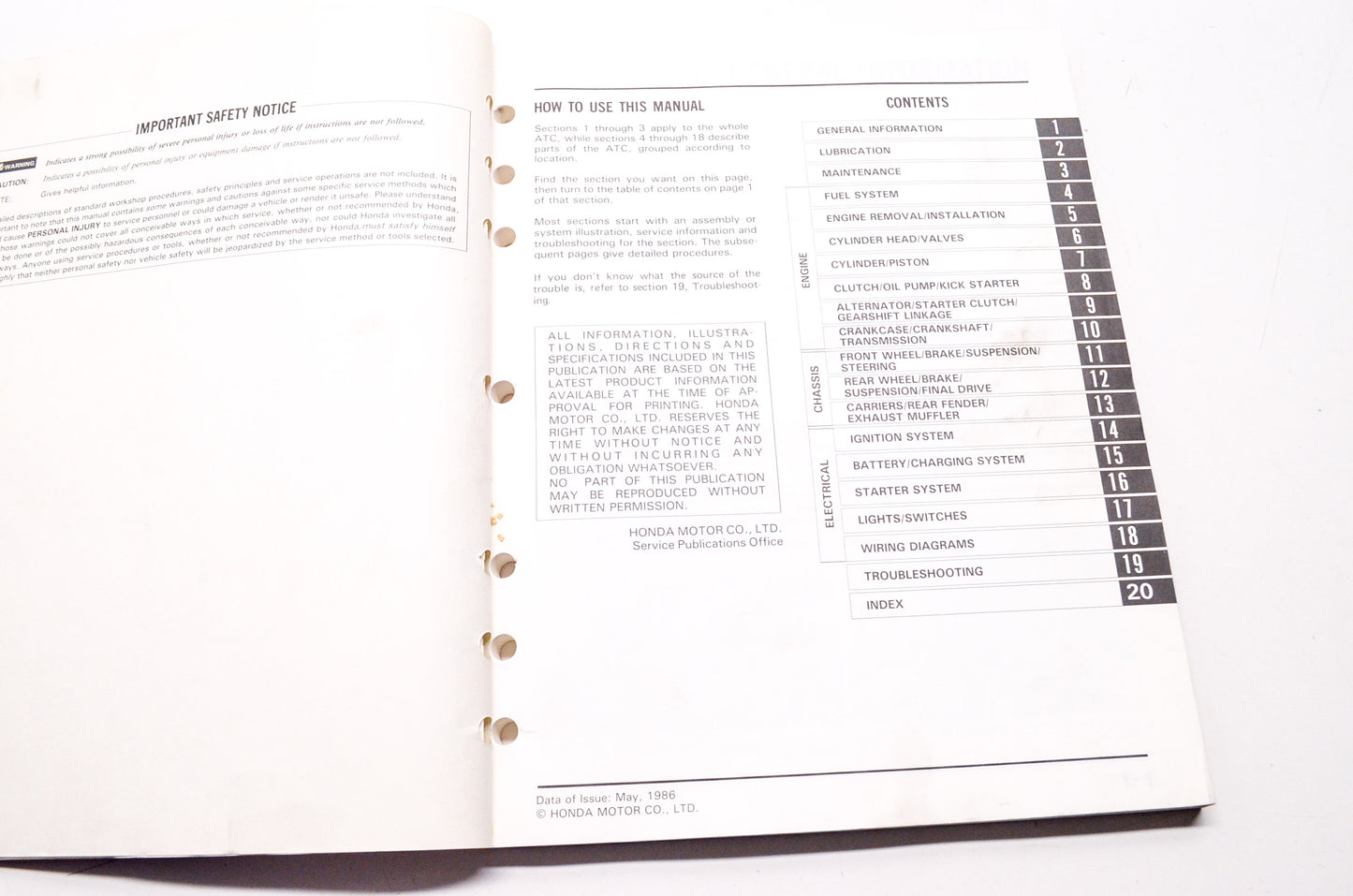 OEM Honda 61HA002 Service Manual ATC250ES E