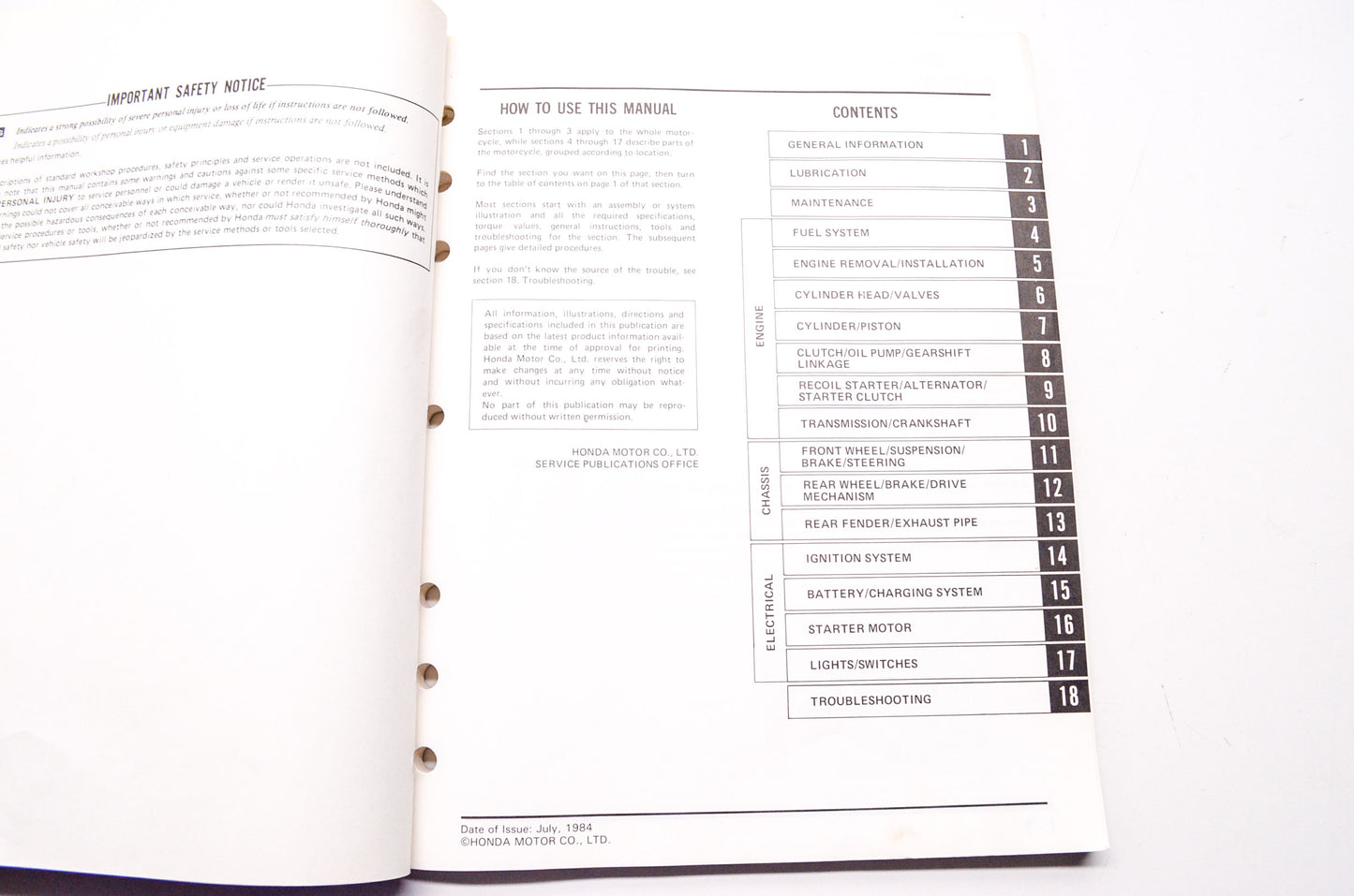 OEM Honda 61VM301 Service Manual 84-85 ATC200M