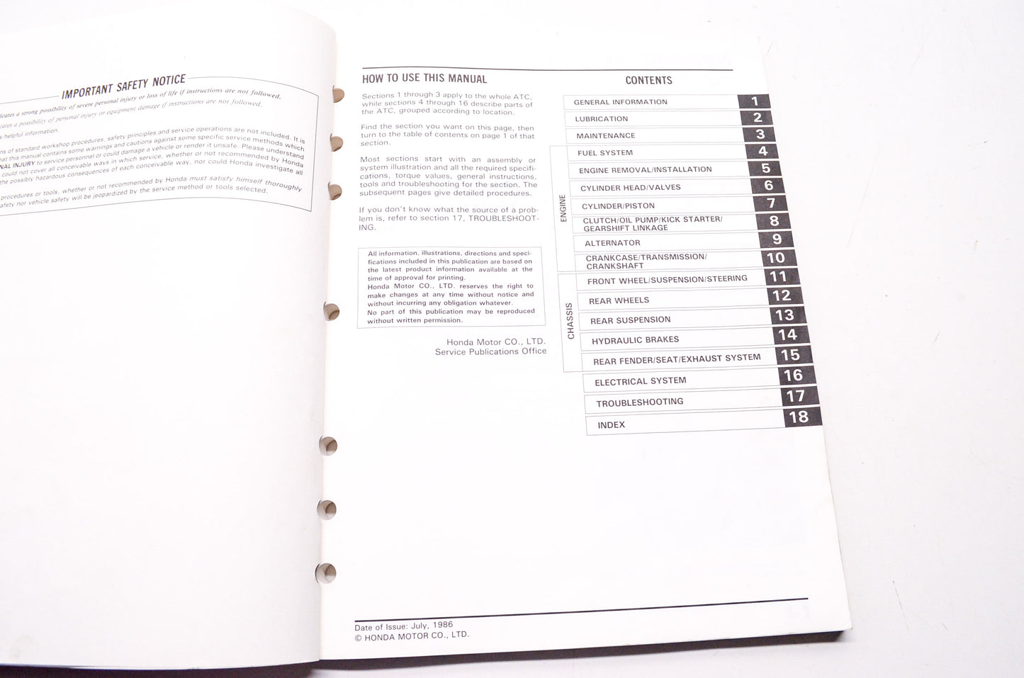 Honda Service Shop Manual ATC200X 86-87