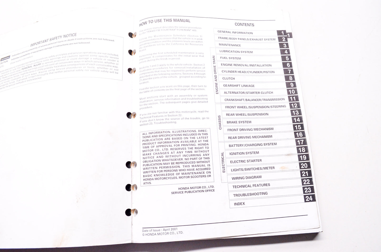 OEM Honda 61HM708 Service Manual TRX400FW 95-03