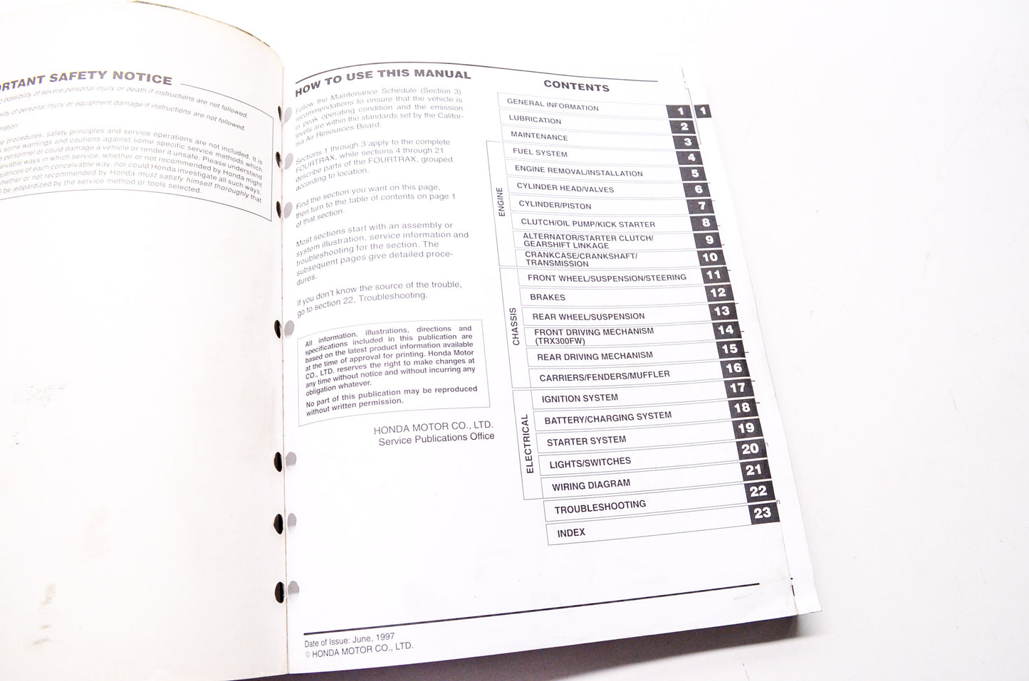OEM Honda 61HM405 Service Manual TRX300/FW 95-0