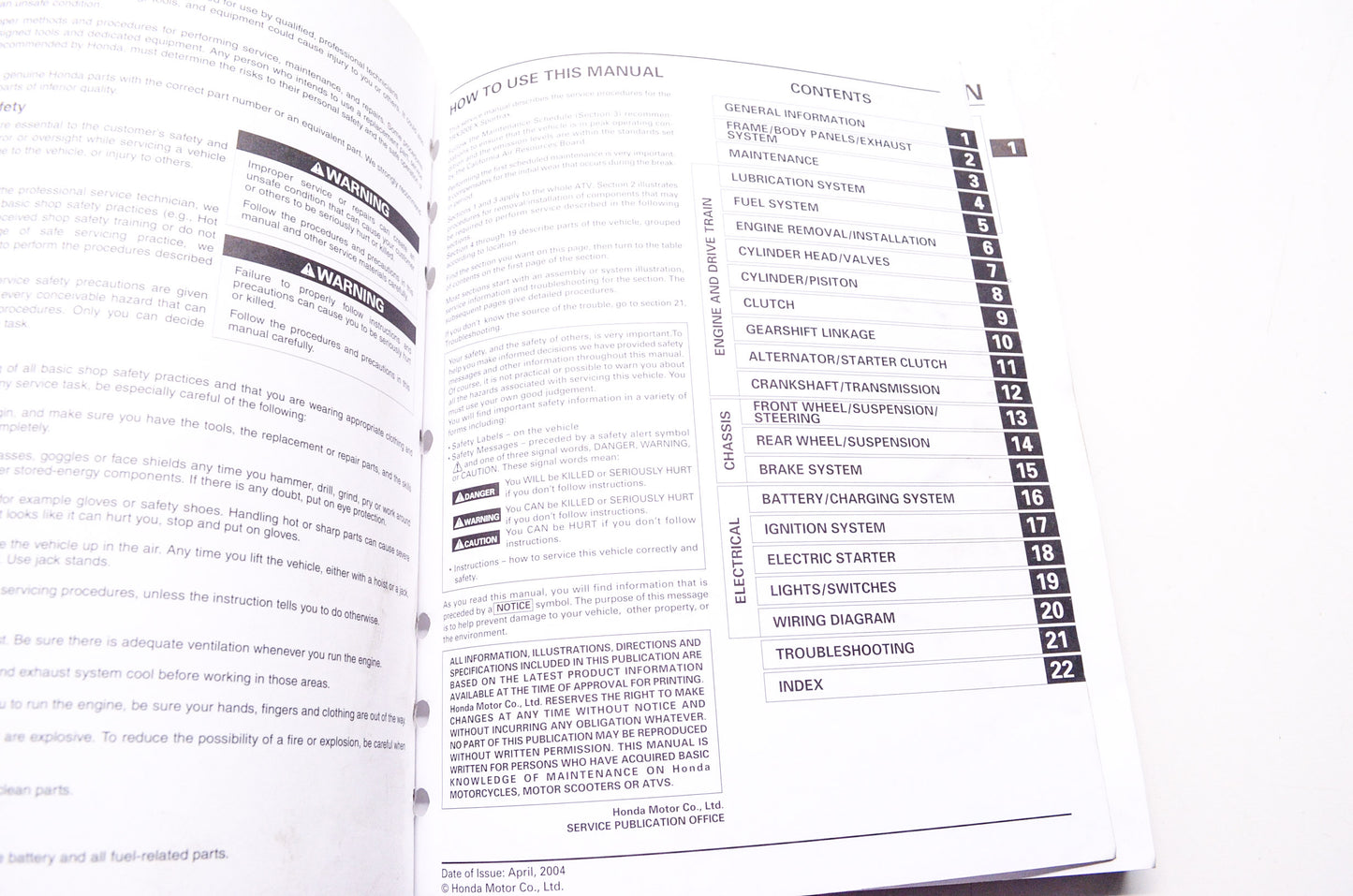 OEM Honda 61HM355 Service Manual TRX300EX 01-06