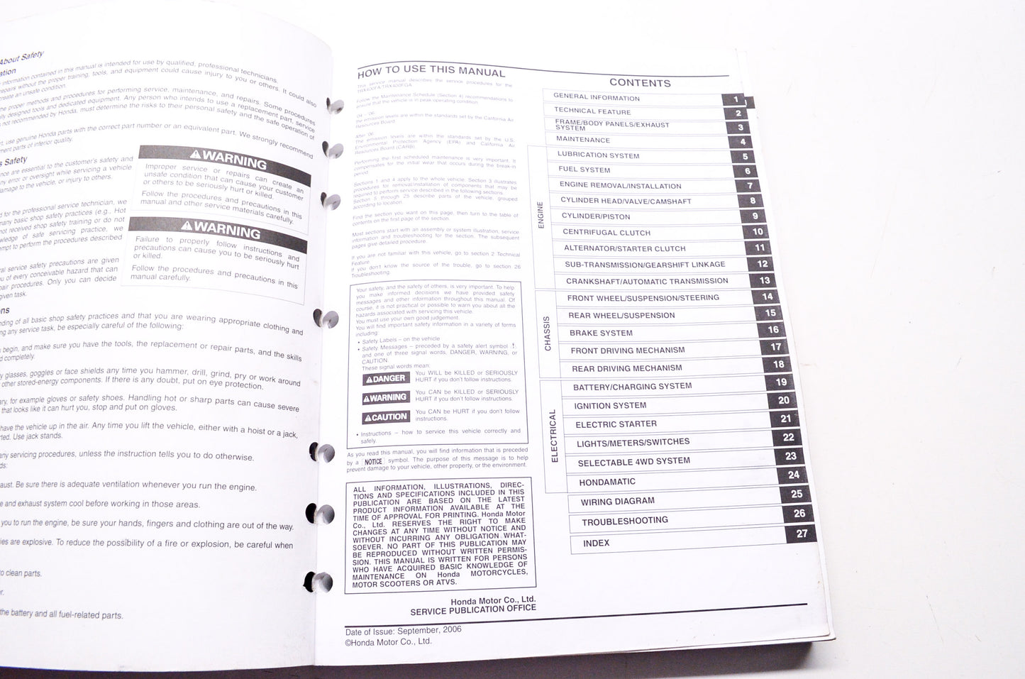 OEM Honda 61HN703 Service Manual TRX400+ 04-07