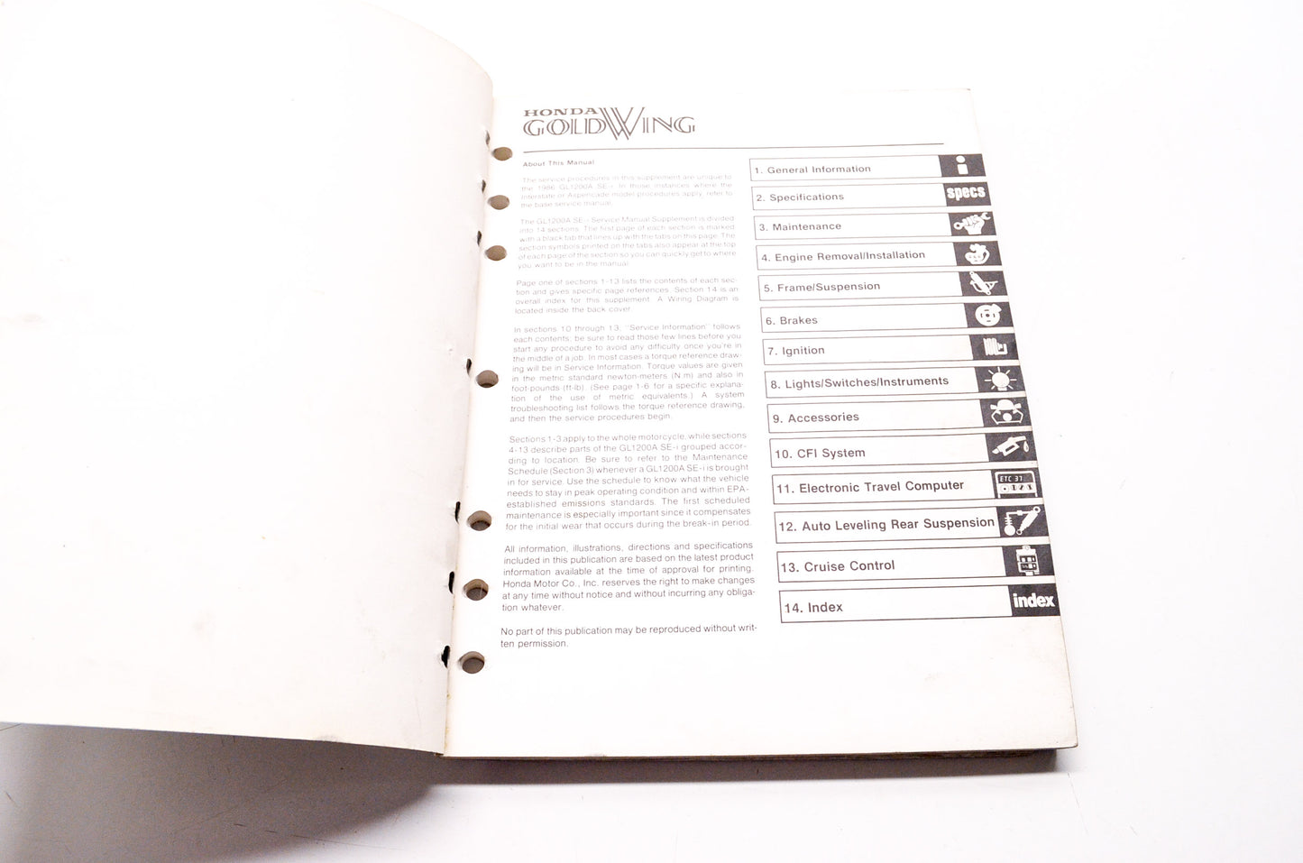 Honda Goldwing GL1200 1986 Aspencade SE-I Service Shop Manual Supplement