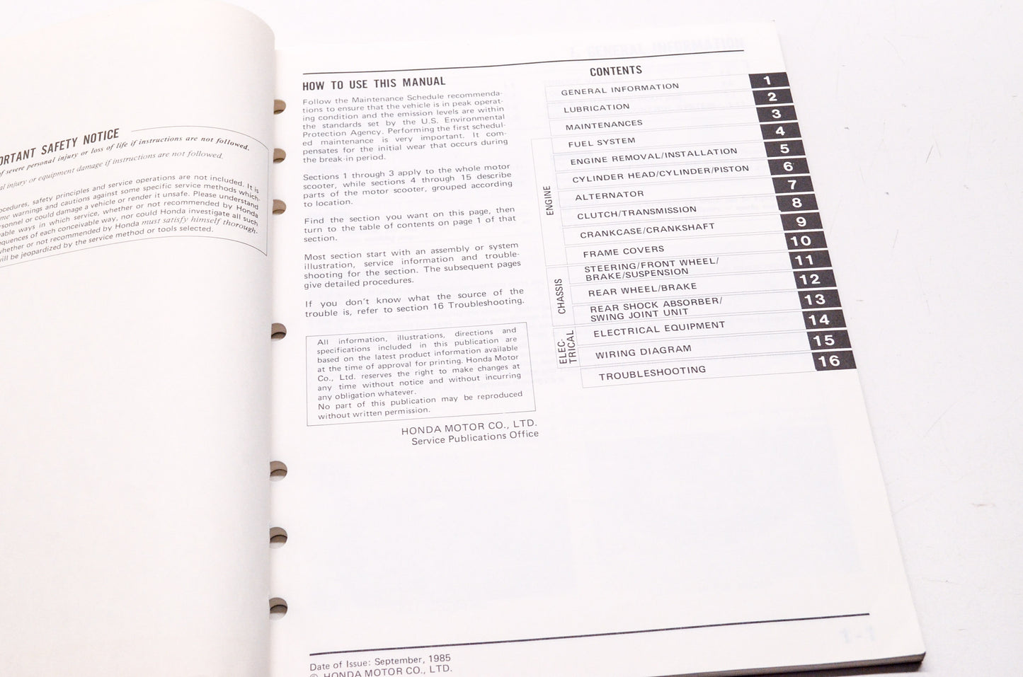 Honda Official Service Shop Manual TG50M Gyro S 85-86