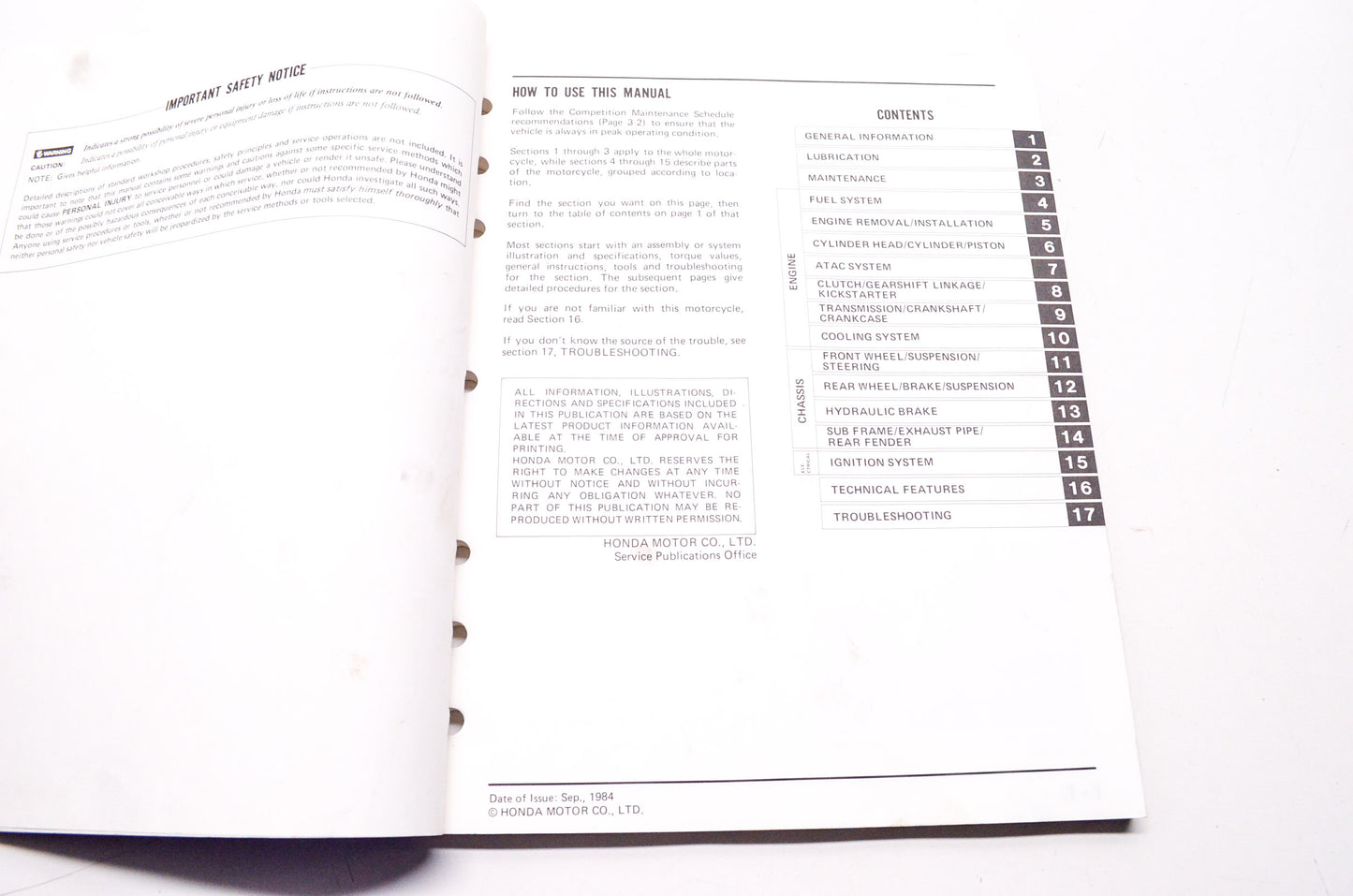OEM Honda 61KA403 Service Manual 85 CR250R