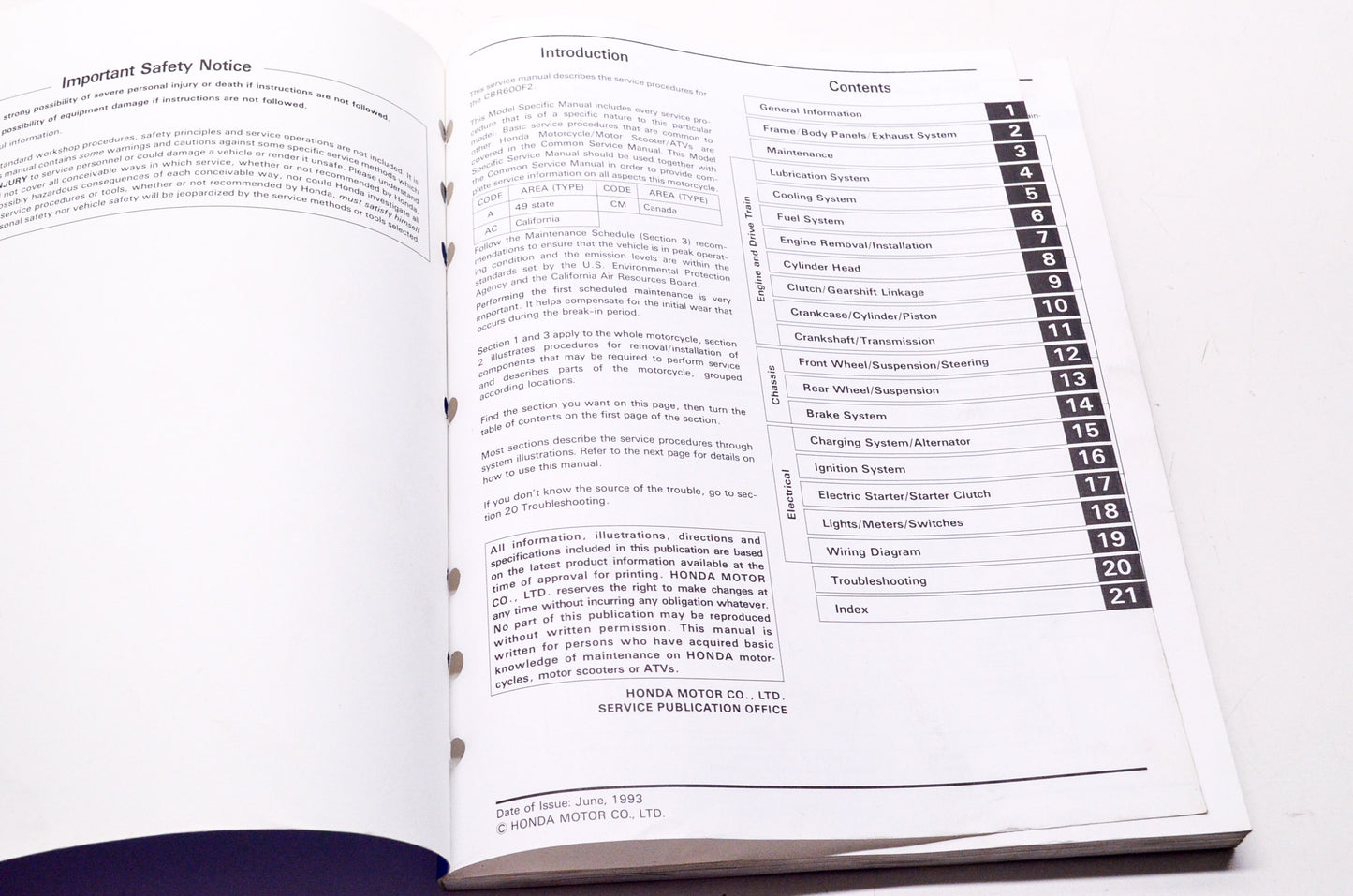 Honda Service Shop Manual 91-94 CBR600F2
