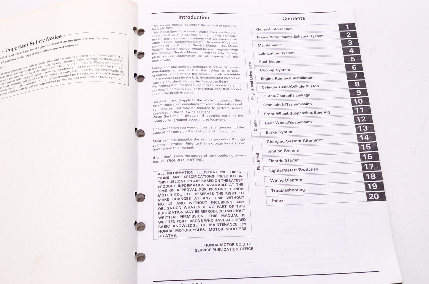 OEM Honda 61MS200 Service Manual CBR1000F 90