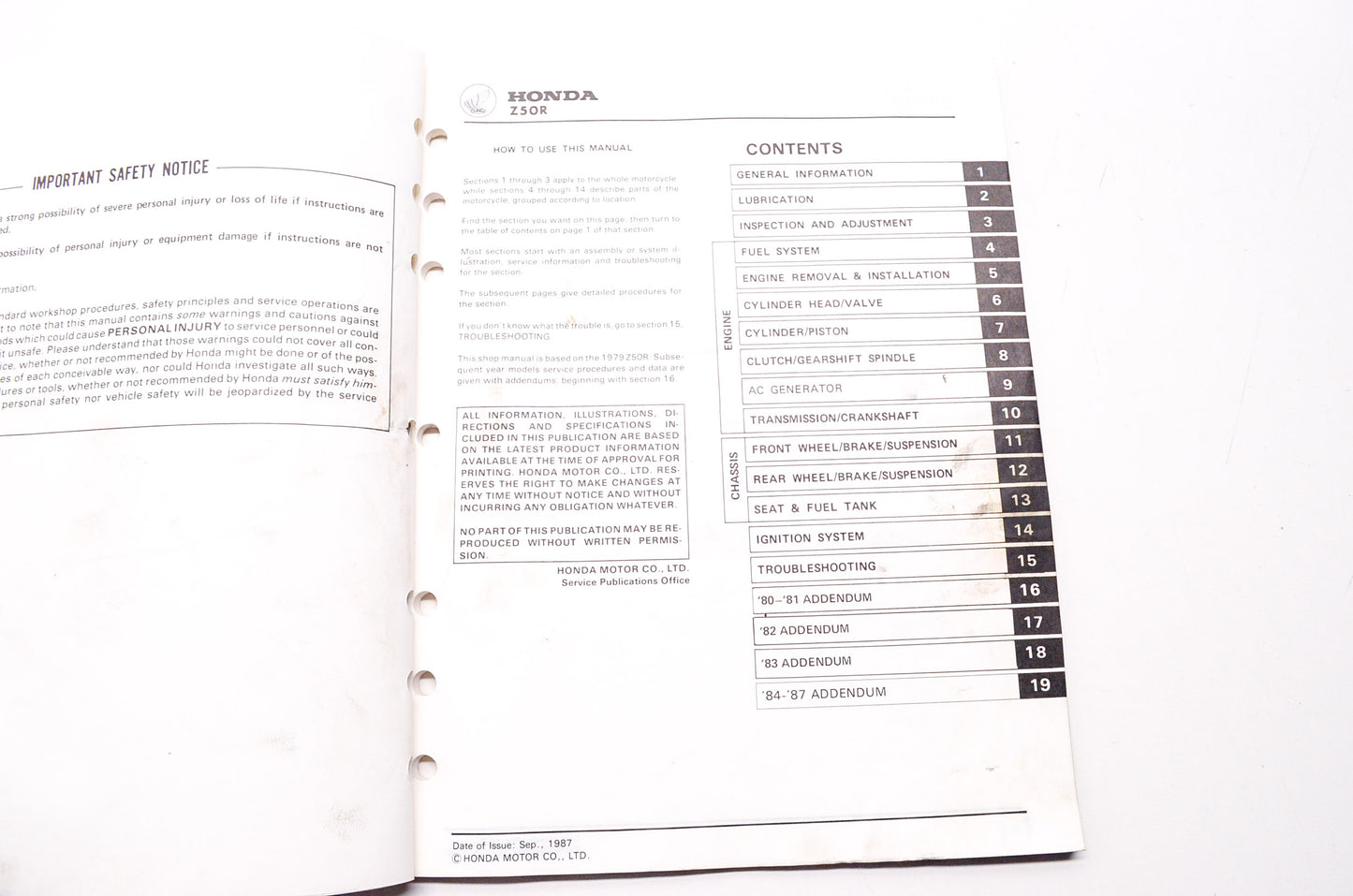 Honda Service Shop Manual 79-87 Z50R