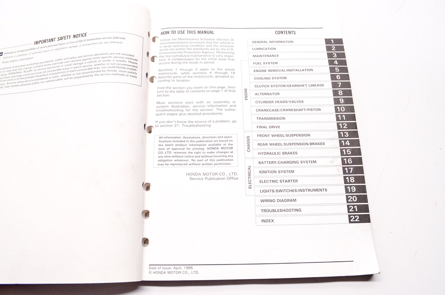OEM Honda 61MK301 Service Manual VF750C 85-86