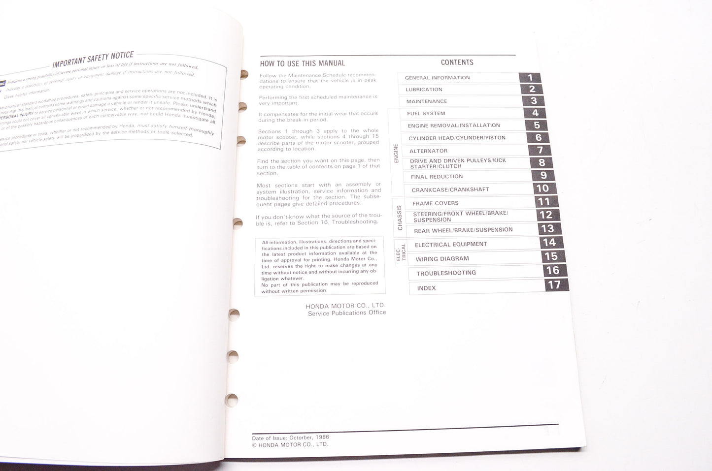 OEM Honda 61GR100 Service Manual SE50/P E