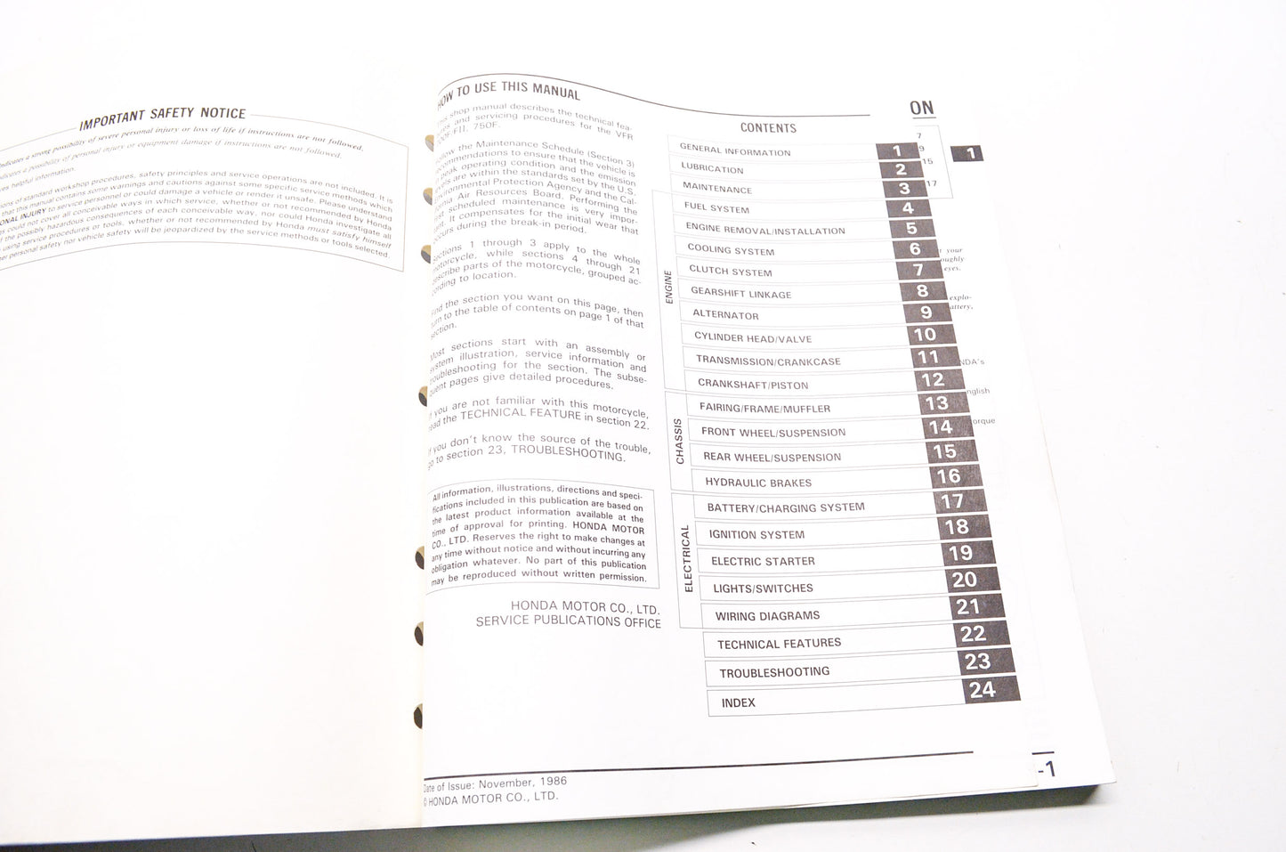 Honda Service Shop Manual 86-87 VFR700F/FII 86 VFR750F Interceptor
