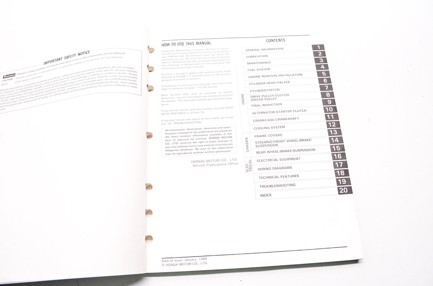 Honda Service Shop Manual 85-88 CH250 Elite250