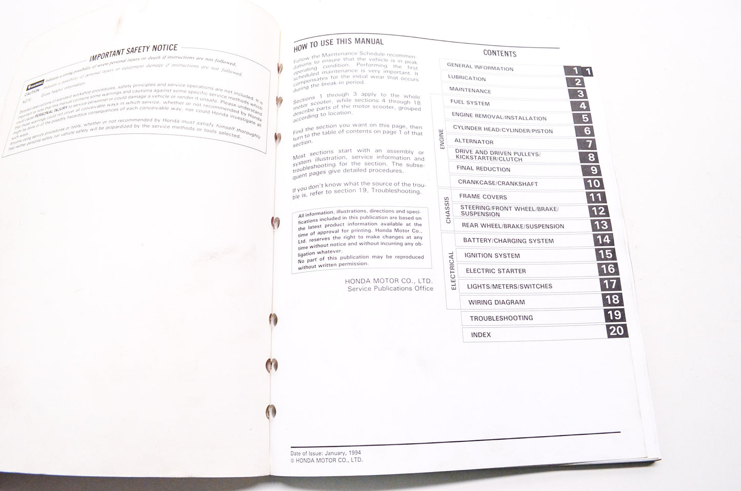 OEM Honda 61GS712 Service Shop Manual 1988-2001 SA50/SA50P Elite 50 LX/SR/S