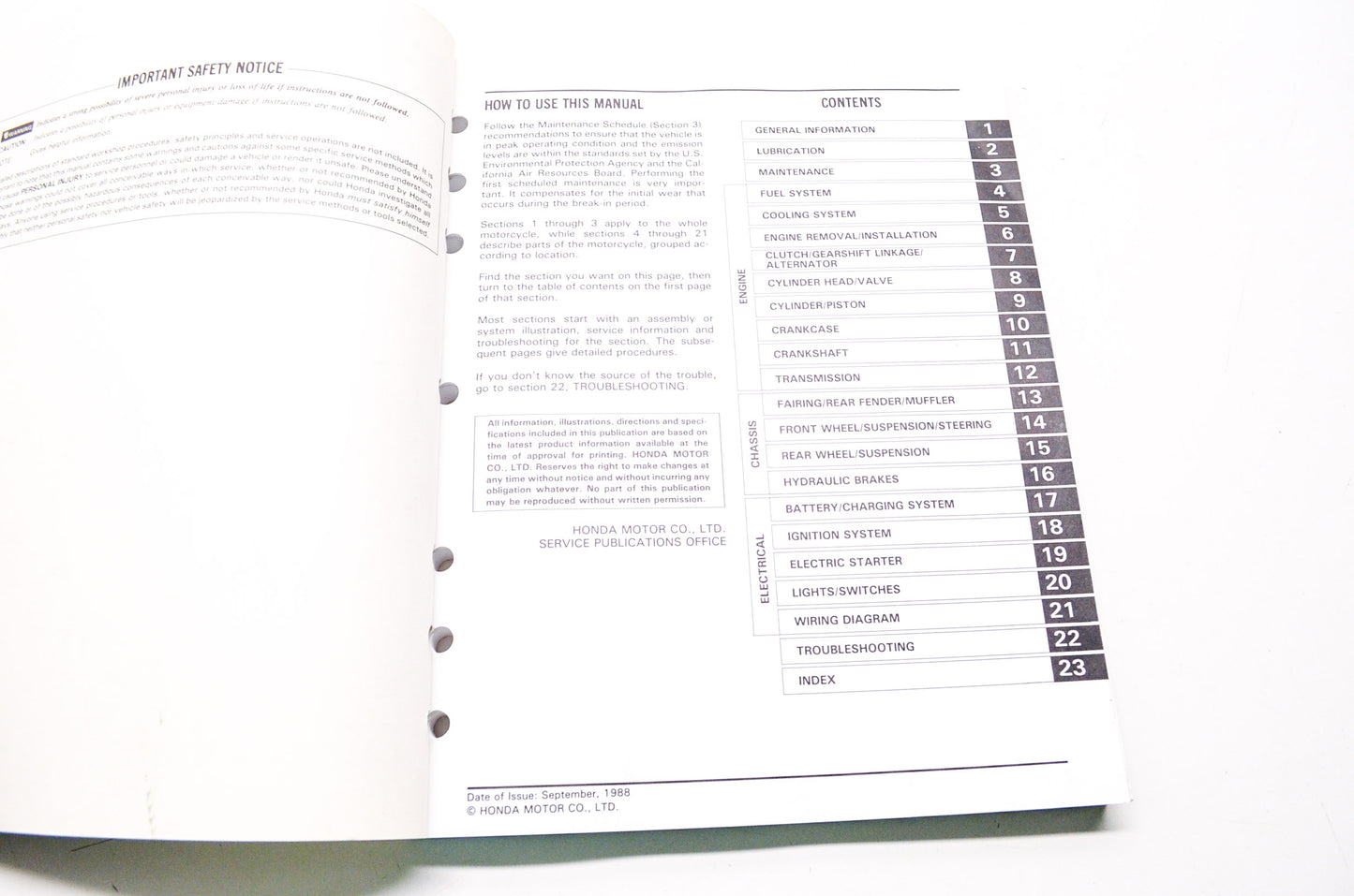 Honda Service Shop Manual 87-90 CBR CBR600F