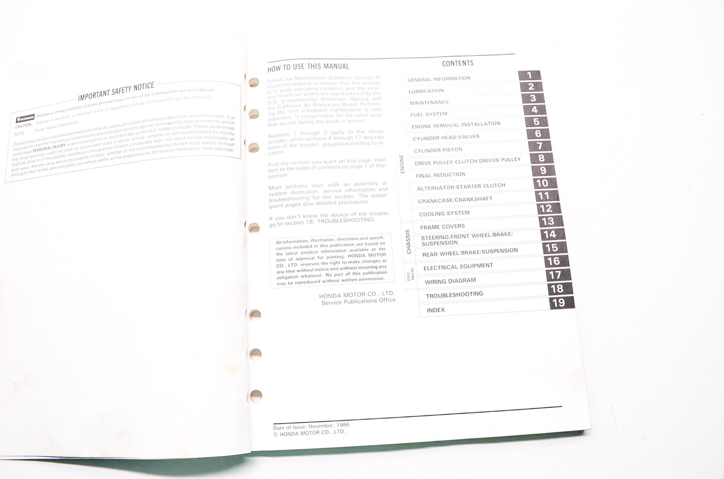 Honda Service Shop Manual 87 CH150 Elite150