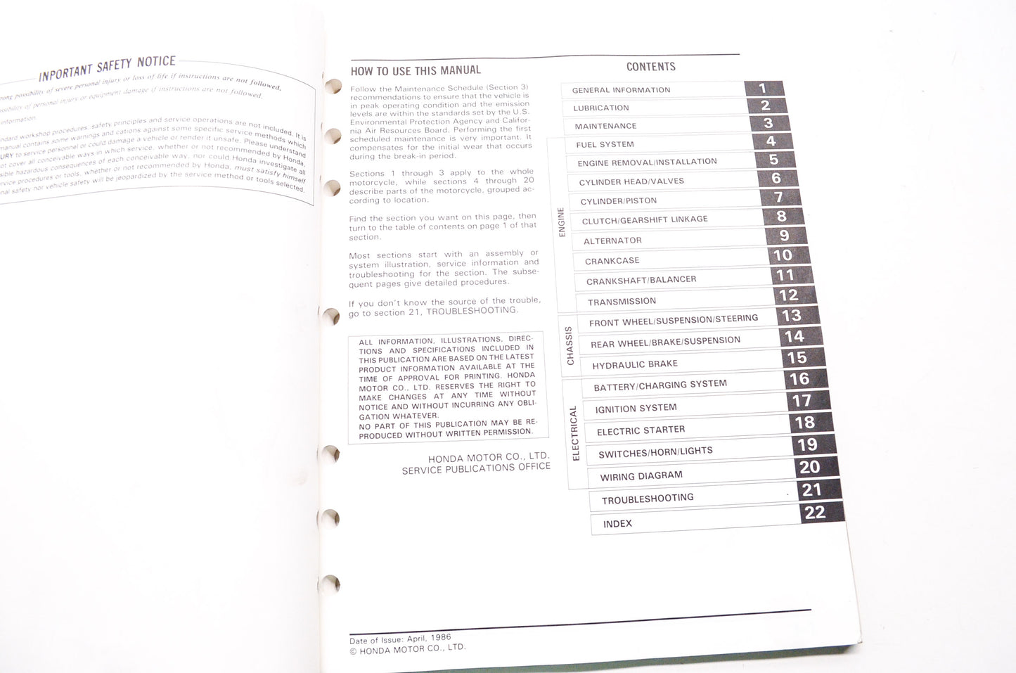 Honda Service Shop Manual 86 CB450SC
