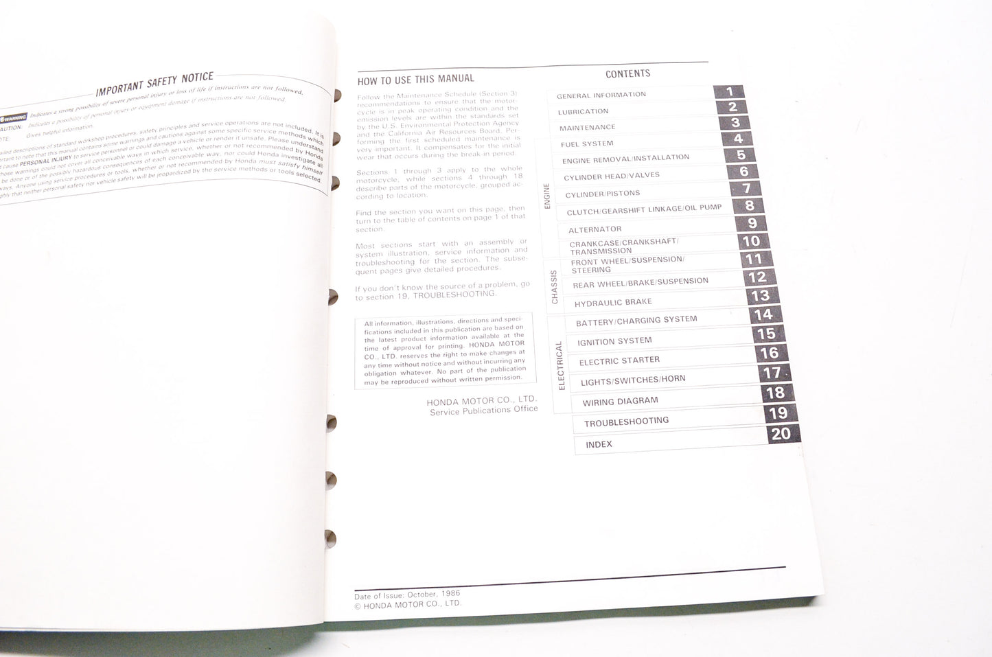 OEM Honda 61MM201 Service Shop Manual 86-87 CMX450C