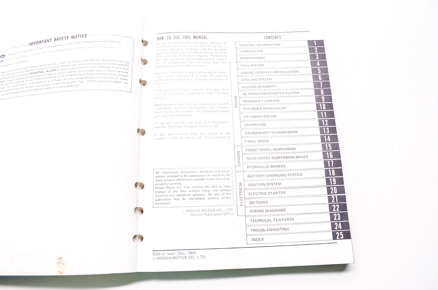 OEM Honda 61MF504 Service Manual 86 VT500C