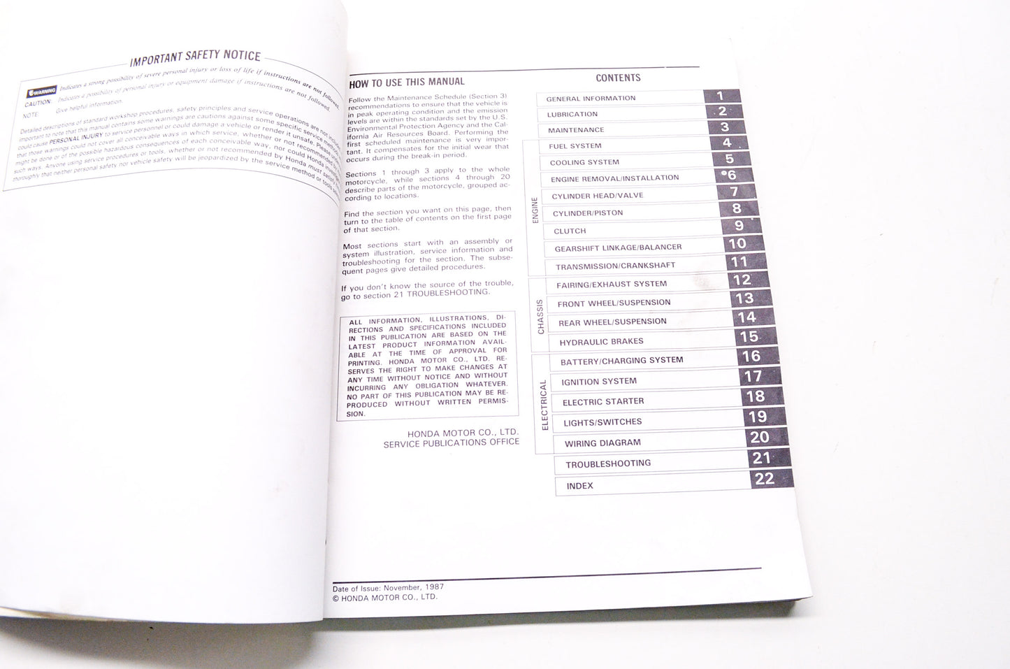 Honda Service Shop Manual 87-88 CBR1000F Hurricane