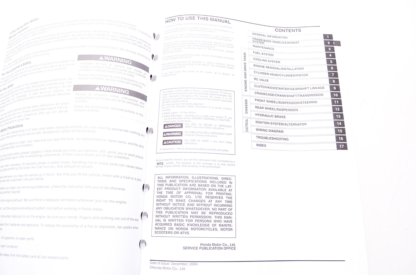 OEM Honda 61KSK52 CR250R 05-07 Service Manual