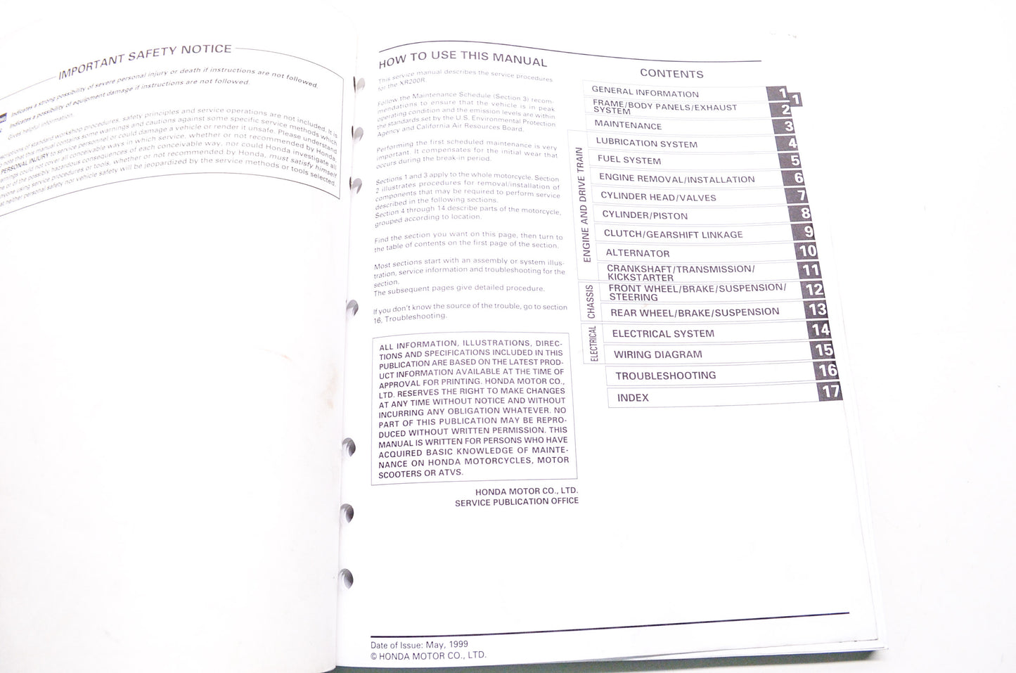Honda Service Shop Manual 2000-2001 XR200R