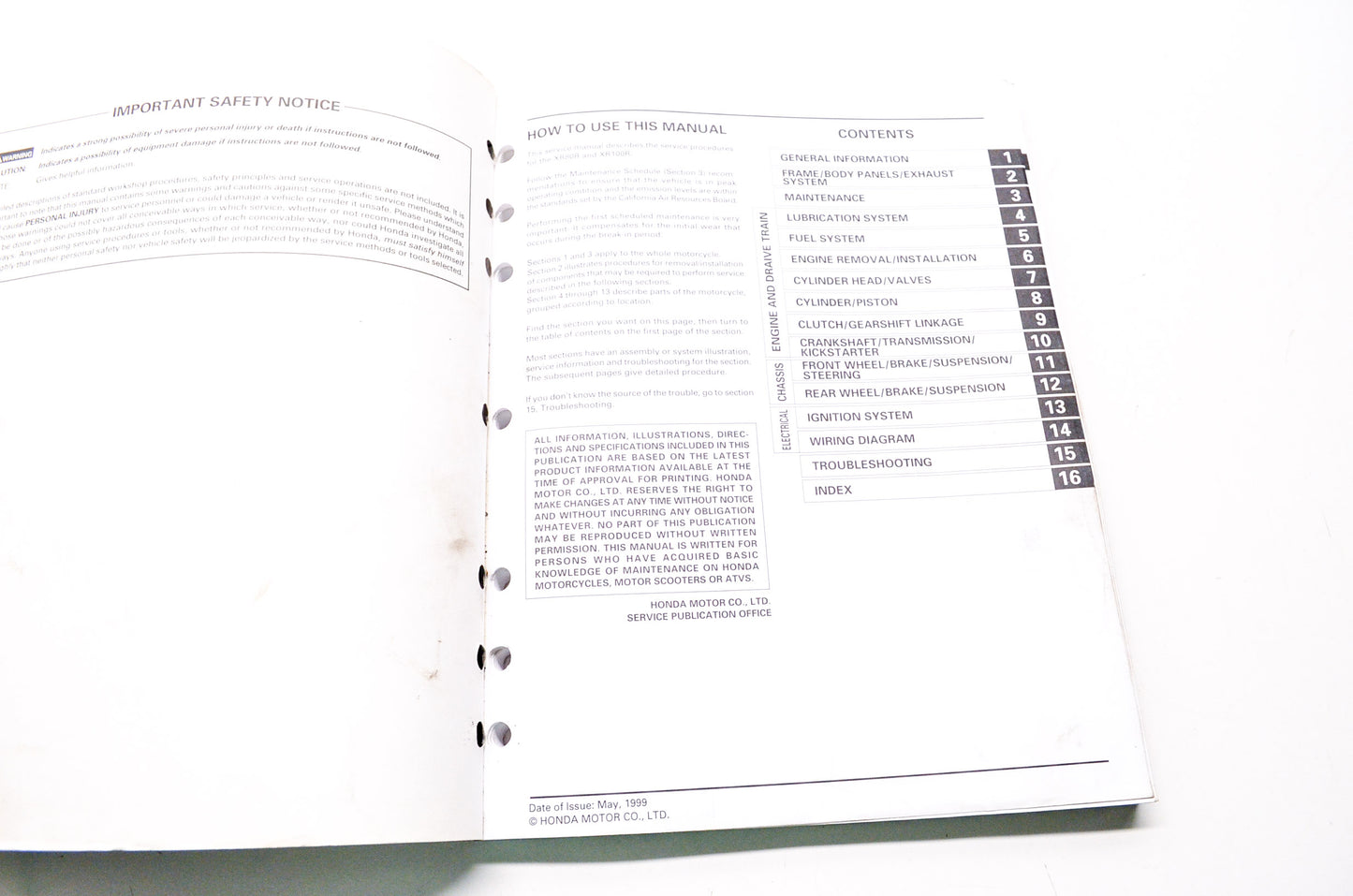 OEM Honda 61KN455 XR80/100R 98-3 Service Manual