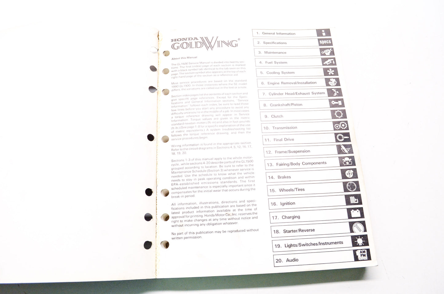 Honda Goldwing GL1500 1990 Service Shop Manual